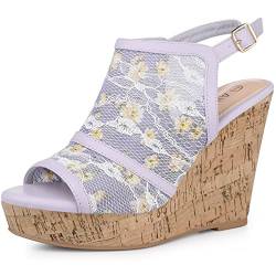 Allegra K Damen Open Toe Platform Heel Lace Wedges Sandalen Lila Gelb 36 von Allegra K