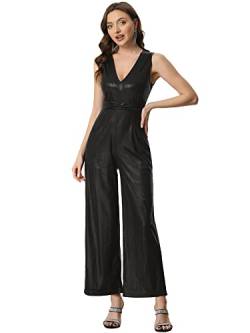 Allegra K Damen Overall Ärmellos Metallic V-Ausschnitt Party Glitter Overalls Schwarz XS von Allegra K