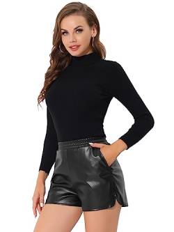 Allegra K Damen PU-Kunstleder Elastische Taillentaschen Lässig Shorts Hose Schwarz S von Allegra K