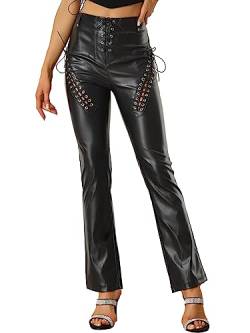 Allegra K Damen PU Lederhose Hoher Taille Schnürung Gothic Cut-Out Punk Hose Schwarz M von Allegra K