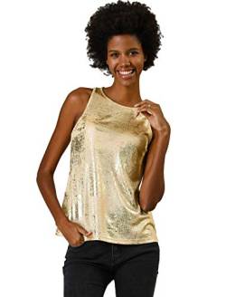 Allegra K Damen Pailletten Oberteil Metallic Glitzer Ärmellos Club Party Camisole Tank-Tops Gold XS von Allegra K