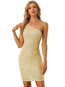 Allegra K Damen Paillettenkleid Sommer EIN Schulter Glitzer Party Bodycon Midiklied Kleid Gold L von Allegra K