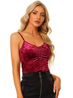 Allegra K Damen Party Club Top Ärmellos Herzförmiger Ausschnitt Glänzer Samt Tank Top Weinrot M von Allegra K