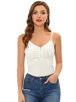 Allegra K Damen Party Club Top Ärmellos Herzförmiger Ausschnitt Glänzer Samt Tank Top Weiß XS von Allegra K