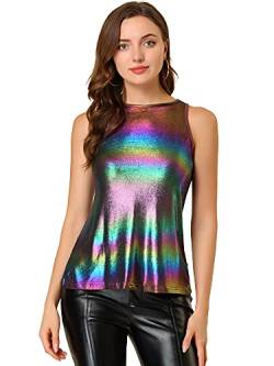 Allegra K Damen Party Glänzend Ärmellos Camisole Club Schimmer Metallic Tank Top, Mehrfarbig, Mittel von Allegra K