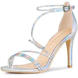 Allegra K Damen Party Riemchen Stiletto High Heels Sandalen, silber, 40.5 EU von Allegra K