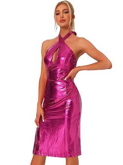 Allegra K Damen Partykleid Ärmellos Neckholder Sexy Rückfreies Bodycon Midikleid Rosa S von Allegra K