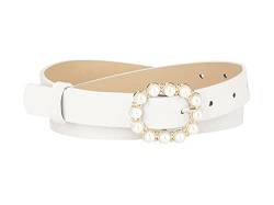 Allegra K Damen Perlen Leder Verstellbarer Dornschließe Gürtel Weiß 75-90cm/29.53"-35.43" von Allegra K