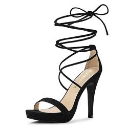 Allegra K Damen Plateau Sandalen mit Stiletto-Absatz zum Schnüren Schwarz 41 von Allegra K