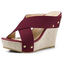 Allegra K Damen Plateau Slide Wedge Sandalen, Burgunder, 38 EU von Allegra K