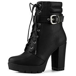 Allegra K Damen Plateau Stiefeletten Schnürschuhe Blockabsatz Kampfstiefel, schwarz, 37.5 EU von Allegra K