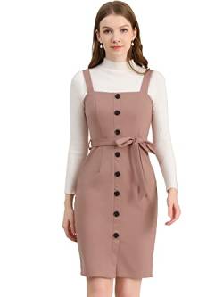 Allegra K Damen Pulloverkleid Knopfleiste vorne Fliege Taille Slim Fit Lätzchen Overall Pinafore Kleid, rose, Mittel von Allegra K