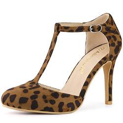 Allegra K Damen Pumps mit Abgerundeter Spitze und Stilettoabsatz mit T-Riemen Leopard 41 von Allegra K