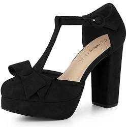 Allegra K Damen-Pumps mit runder Zehenpartie und Blockabsatz und T-Riemchen Schwarz 42 von Allegra K