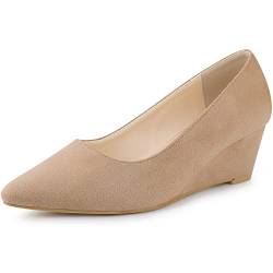 Allegra K Damen Pumps mit spitzem Zehenbereich und Keilabsatz, Khaki, 38 EU von Allegra K