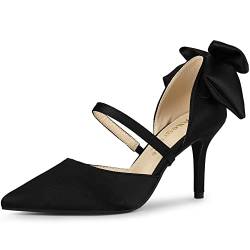 Allegra K Damen Pumps mit spitzem Zehenbereich und Schleife, Schwarz , 38 EU von Allegra K