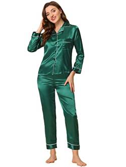 Allegra K Damen-Pyjama-Sets Langarm-Nachtwäsche Button-Down-Soft-Damen-Nachtanzug Pj Lounge-Sets Grün XS von Allegra K