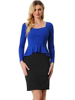 Allegra K Damen Quadratischem Ausschnitt Schößchen Businesskleid Figurbetont Kontrast Etuikleid Kleid Königsblau XS von Allegra K