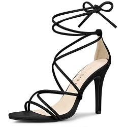 Allegra K Damen Riemchenabsätze Schnürsandalen mit Stiletto-Absatz Schwarz 38 von Allegra K