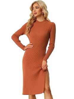 Allegra K Damen Rollkragen Pullover Langarm Schlitz Figurbetont Midi Kleid Orange XL von Allegra K