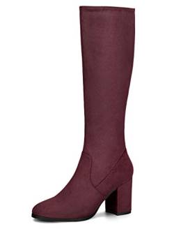 Allegra K Damen Round Toe Reißverschluss Blockabsatz Kniehohe Boots Stiefel Burgundy 40 von Allegra K