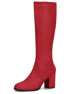 Allegra K Damen Round Toe Reißverschluss Blockabsatz Kniehohe Boots Stiefel Rot 39 von Allegra K