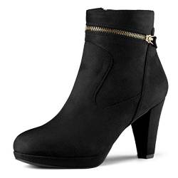 Allegra K Damen Round Toe Slip On Zip Blockabsatz Ankle Boots Stiefel Schwarz 40 von Allegra K