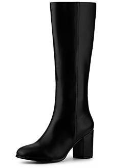 Allegra K Damen Round Toe Zip Kniehohe Stiefel mit Blockabsatz Schwarz 38 von Allegra K