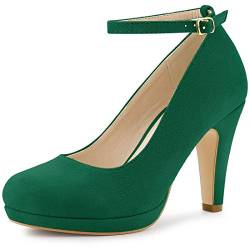 Allegra K Damen Runde Zehenpartie Stiletto-Ferse Knöchelriemen Pumps, grün, 40 EU von Allegra K