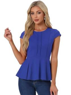 Allegra K Damen Rundhals Bluse Einfarbig Flügelhülse Schößchen Elegant Arbeit Oberteil Shirt Königsblau S von Allegra K