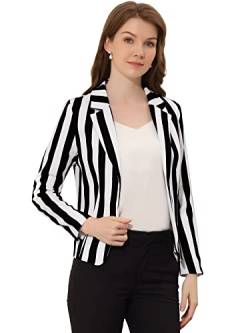 Allegra K Damen Sakko Langarm Gekerbter Kragen Elegant Offen Blazer Jacke Schwarz-Weiß M von Allegra K