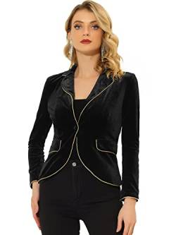 Allegra K Damen Samt Elegant Blazer Langarm Gekerbtes Schalrevers Knopfleiste Retro Jacke Schwarz M von Allegra K