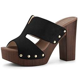 Allegra K Damen-Sandalen aus Wildlederimitat mit hohem Blockabsatz und hohem Blockabsatz schwarz 36 von Allegra K