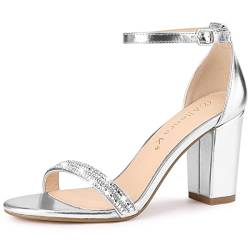 Allegra K Damen Sandalen mit Knöchelriemen und klobigen Absätzen mit Strass Silber 40 von Allegra K