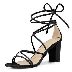 Allegra K Damen Sandalen mit Riemen zum Schnüren mit klobigem Absatz Schwarz 37 von Allegra K