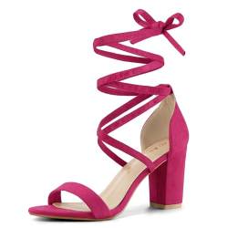 Allegra K Damen Sandalen mit offener Spitze und klobigen High Heels Rose Rosa 39 von Allegra K