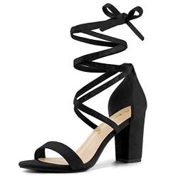 Allegra K Damen Sandalen mit offener Spitze und klobigen High Heels Schwarz 37 von Allegra K