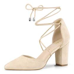 Allegra K Damen Sandalen mit spitzem Absatz und klobigen Absätzen Pumps Beige 36 von Allegra K