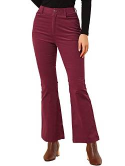 Allegra K Damen Schlaghose Hohe Taille Vintage Elastisch Dehnbar Cordhose Hose Burgund XL von Allegra K