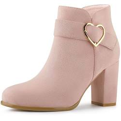 Allegra K Damen Schnalle Seitlicher Reißverschluss Chunky Heels Stiefeletten, Dust Pink, 38.5 EU von Allegra K