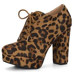 Allegra K Damen-Schnürstiefel mit klobiger Ferse und Plateausohle Leopard 42 von Allegra K