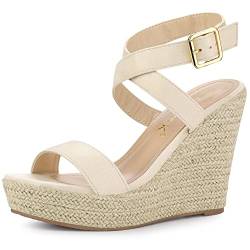 Allegra K Damen Slingback Crisscross Espadrille Wedges Heel Sandalen Beige 38 von Allegra K