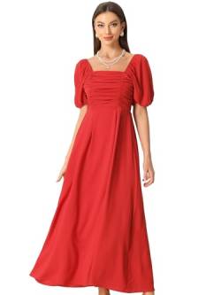 Allegra K Damen Sommerkleider Quadratischer Ausschnitt Rüschen Elegant A-line Freizeit Maxikleid Rot M von Allegra K