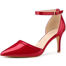 Allegra K Damen Spitz Zehenkleid Pumps Knöchelriemen Stiletto Absätze Sandalen, rot, 39 EU von Allegra K