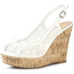 Allegra K Damen Spitze Plateau Wedges Keilabsatz Sandalen, Weiß (Weiß), 39 EU von Allegra K