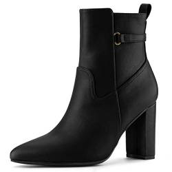 Allegra K Damen Spitze Toe Blockabsatz Kunstleder Boots Stiefel Schwarz 38.5 von Allegra K