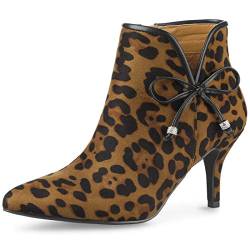 Allegra K Damen Spitze Toe Stiletto Panel Schleife Ankle Boots Stiefel Leopard 40 von Allegra K