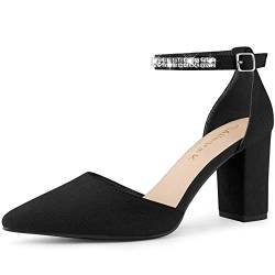 Allegra K Damen Spitze Zehe Strass Knöchelriemen Chunky Heels Pumps, Schwarz, 42 EU von Allegra K