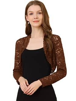 Allegra K Damen Spitzenbolero Langarm Bolero Durchsichtig Rüschen Besatz Crop Blumen Shrug Braun S von Allegra K