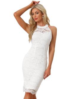 Allegra K Damen Spitzenkleid Ärmellos Figurbetontes Elegantes Etuikleid Neckholder Kleid Weiß XL von Allegra K